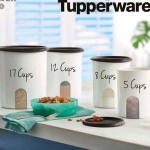 Tupperware ONE TOUCH CANISTER SET of Four black or blue lids available NEW